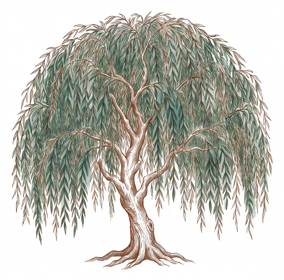 A weeping willow etching